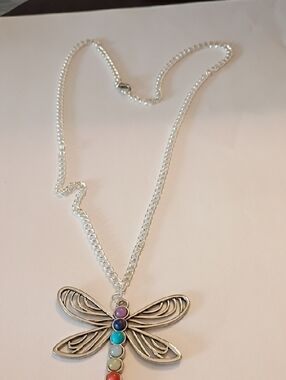 Silver Dragonfly Necklace with Multicolor Bead Body - Women Jewelry